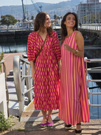 Vestido Mangas Abullonadas Estampado Fucsia