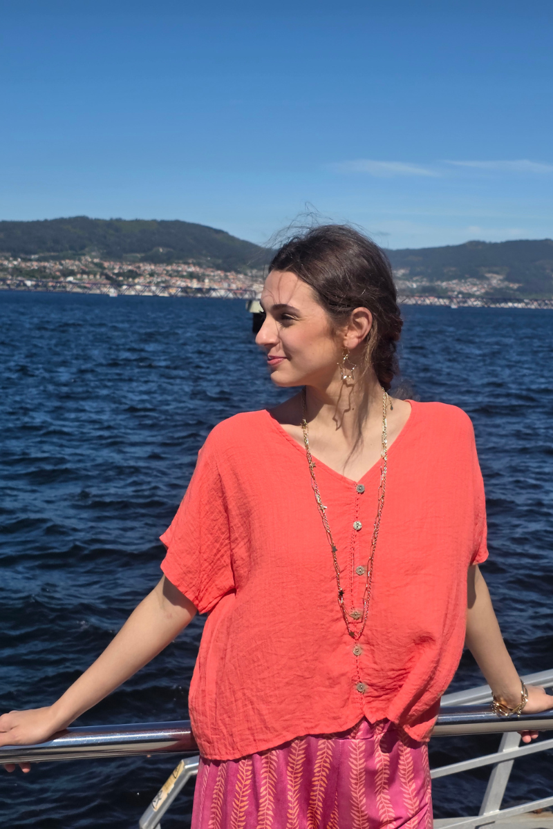 Blusa de Botones Coral