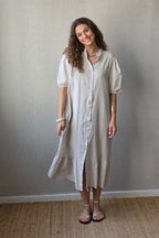 Vestido botones tipo lino beige