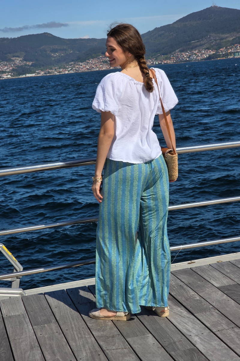 Pantalón Estampado Hojas Verde