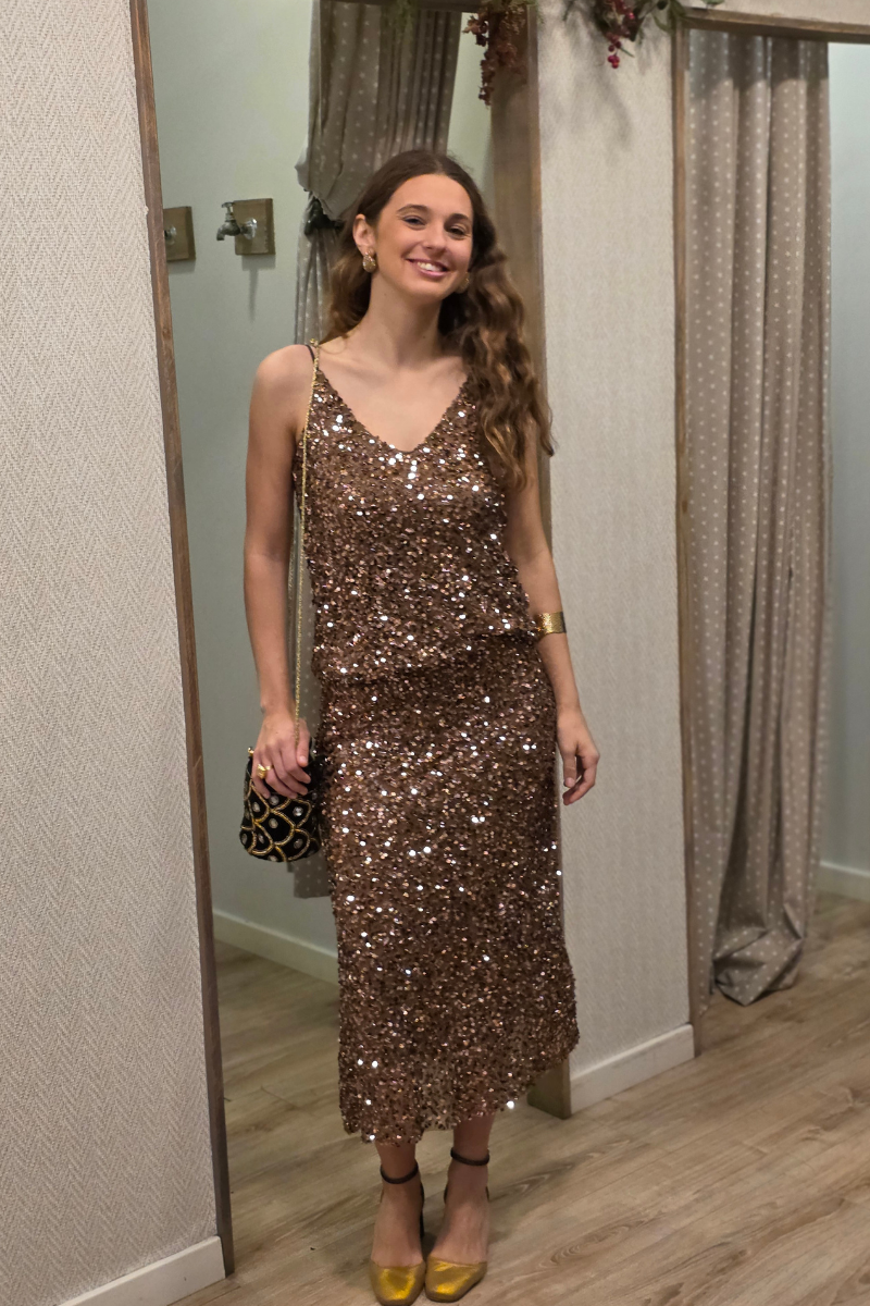 Top de tirantes de lentejuelas bronce