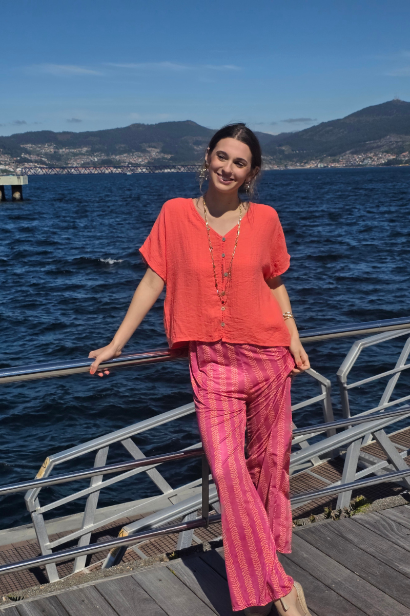 Blusa de Botones Coral