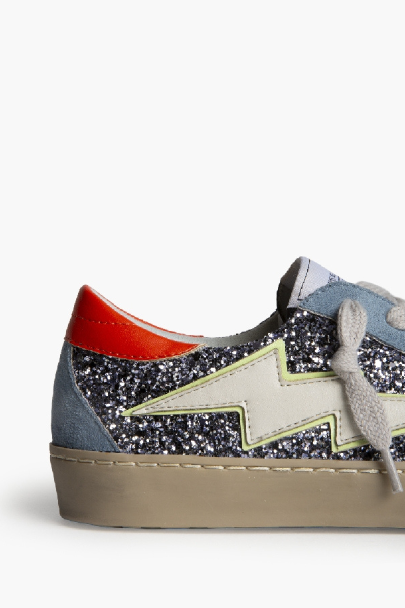 Zapatilla rayo con detalle Glitter azul