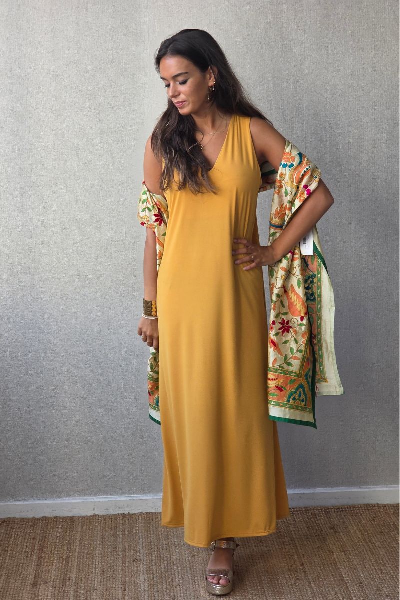 Vestido Asas con Bolsillos Mostaza