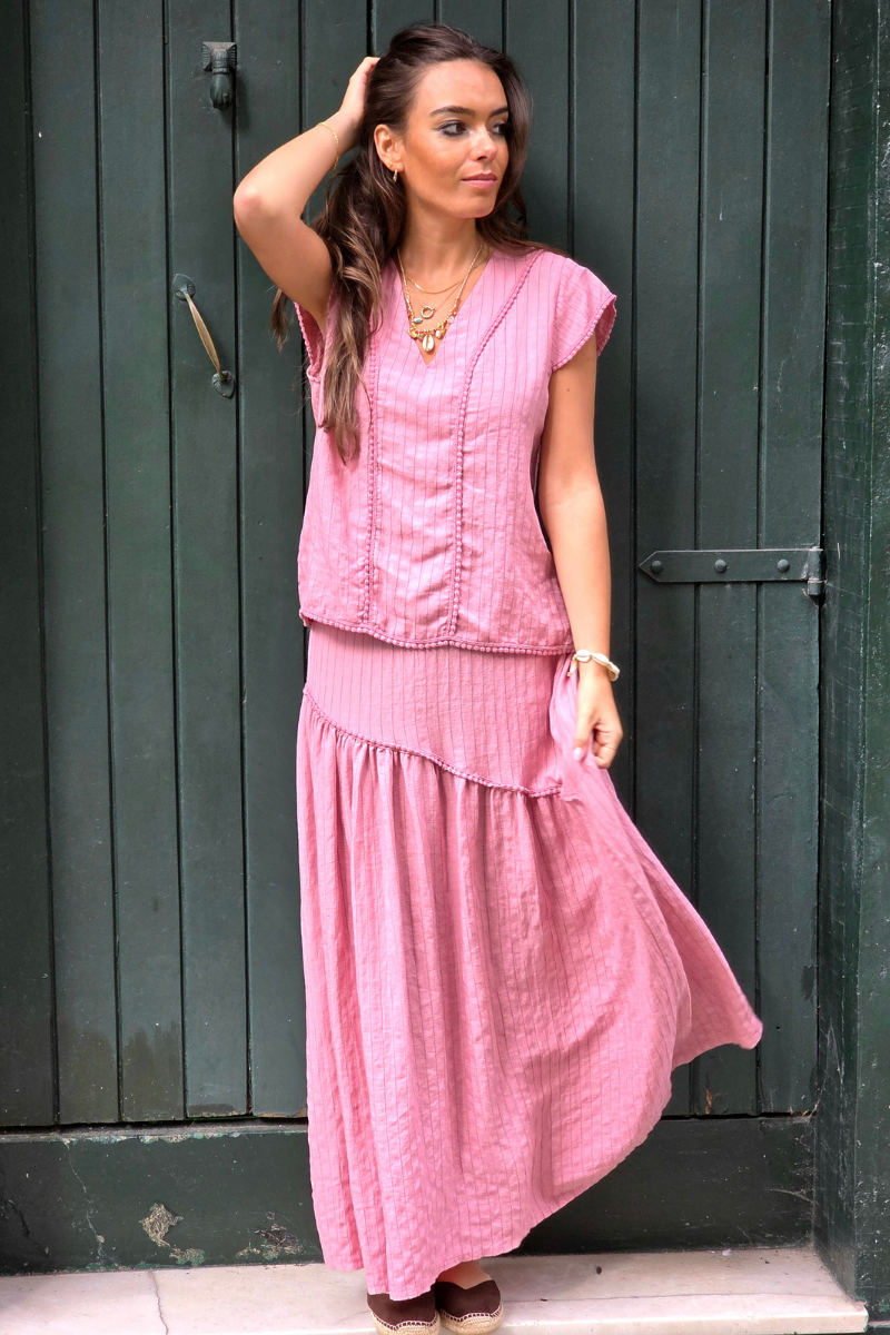 Falda Rayas Rosa tipo lino