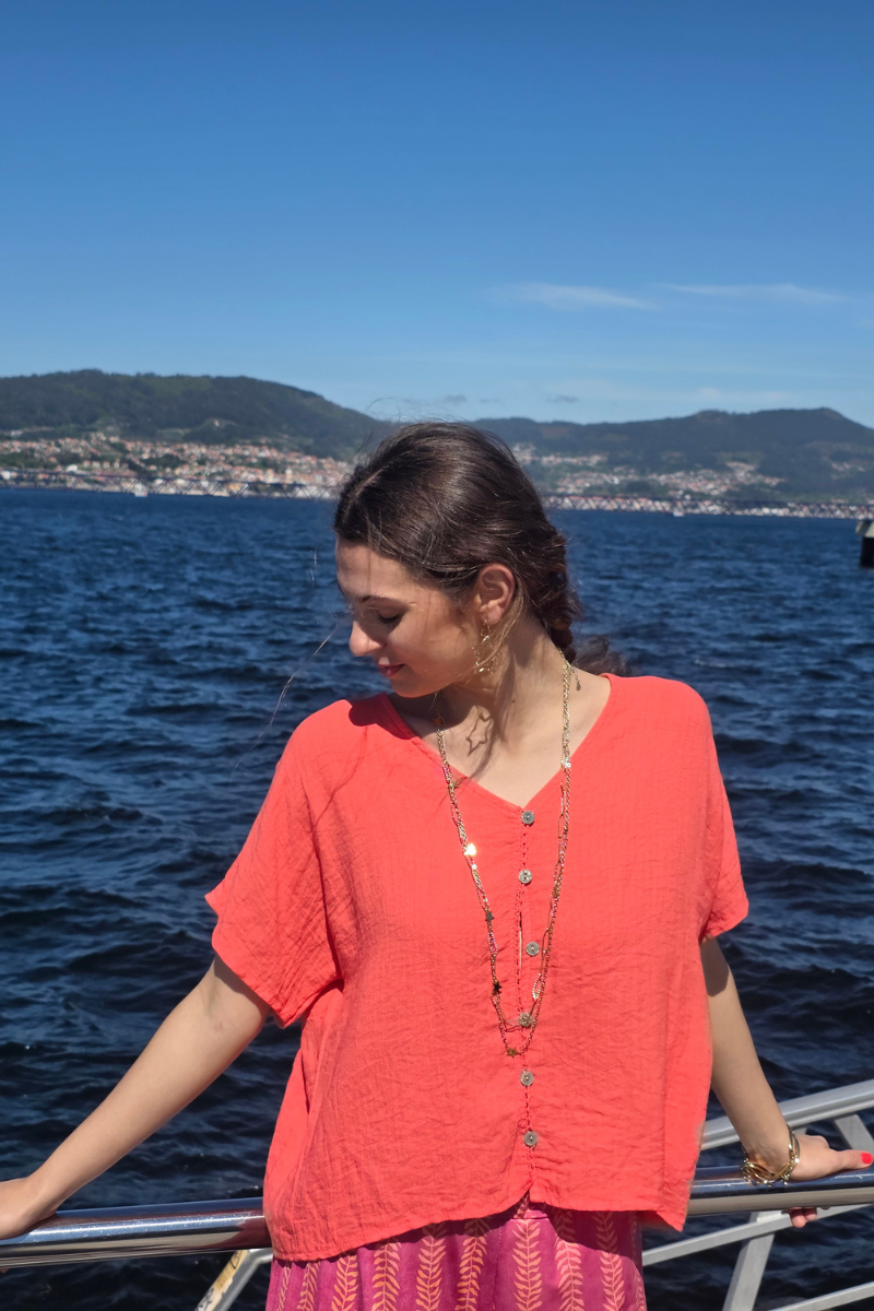 Blusa de Botones Coral