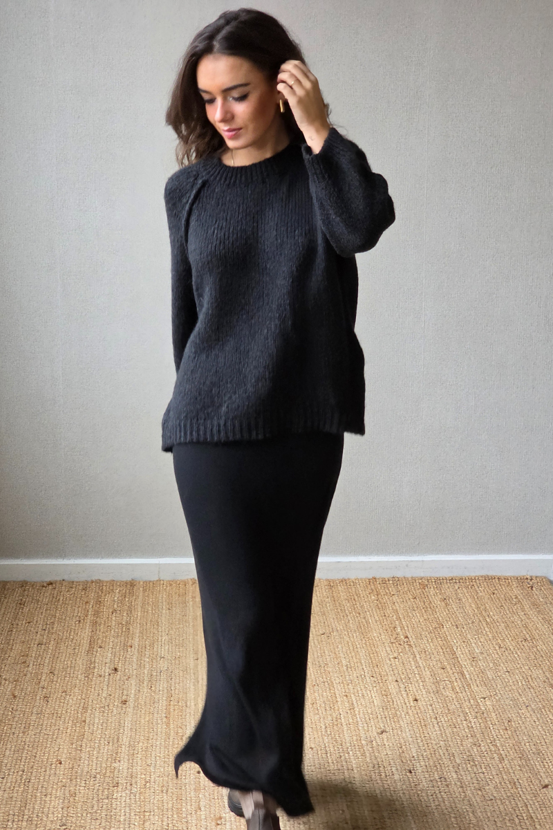 Jersey punto gordo cuello redondo negro