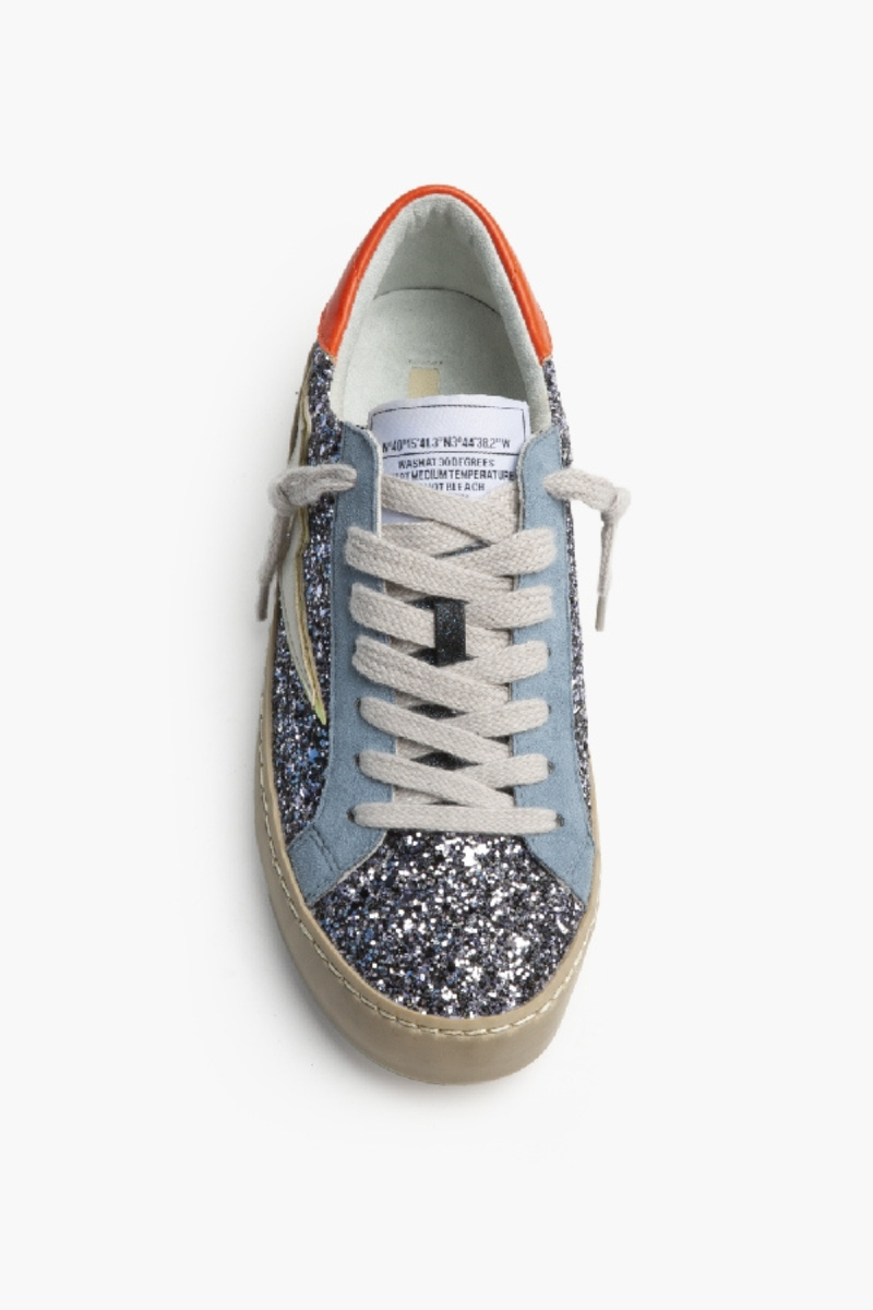 Zapatilla rayo con detalle Glitter azul