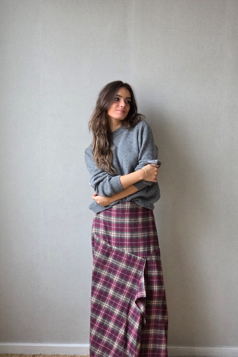 Falda de franela de cuadros escoceses berenjena