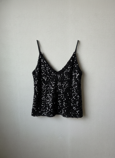 Top de tirantes de lentejuelas negro