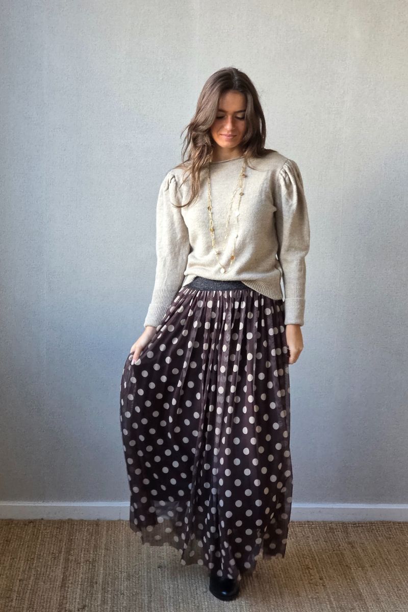 Falda lunares de tul marrón
