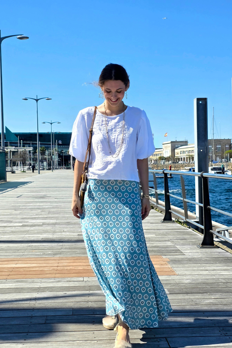 Falda Larga Estampado Célula Verde