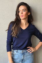 Jersey Fino de Cuello Pico - Azul Jean