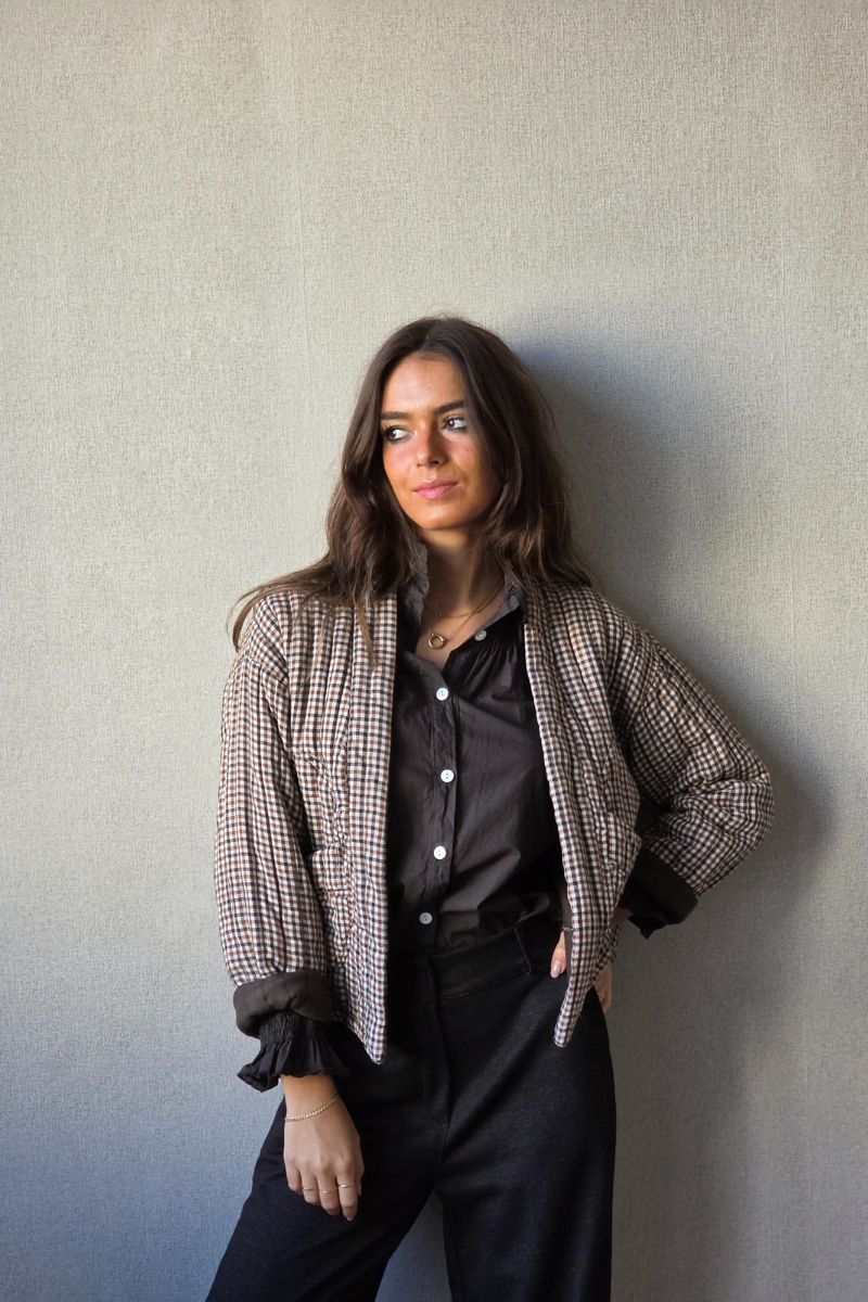 Chaqueta de cuadros acolchada chocolate