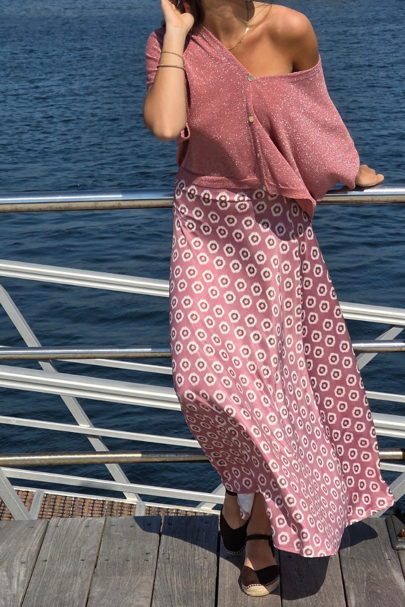 Falda Larga Estampado Célula Rosa