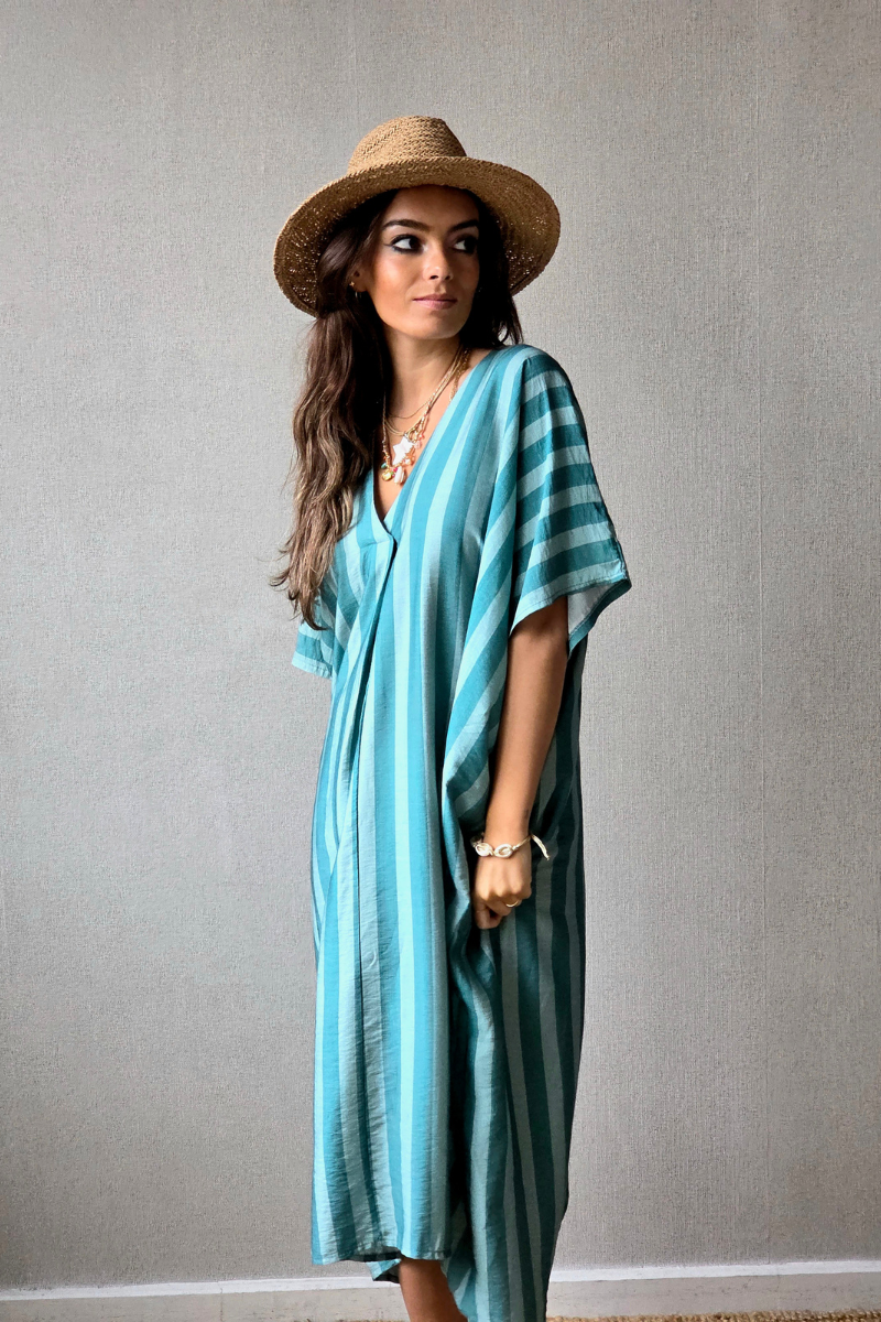 Vestido rayas tipo kurta verde bonito