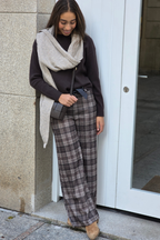 Pantalón palazzo cuadros marrón