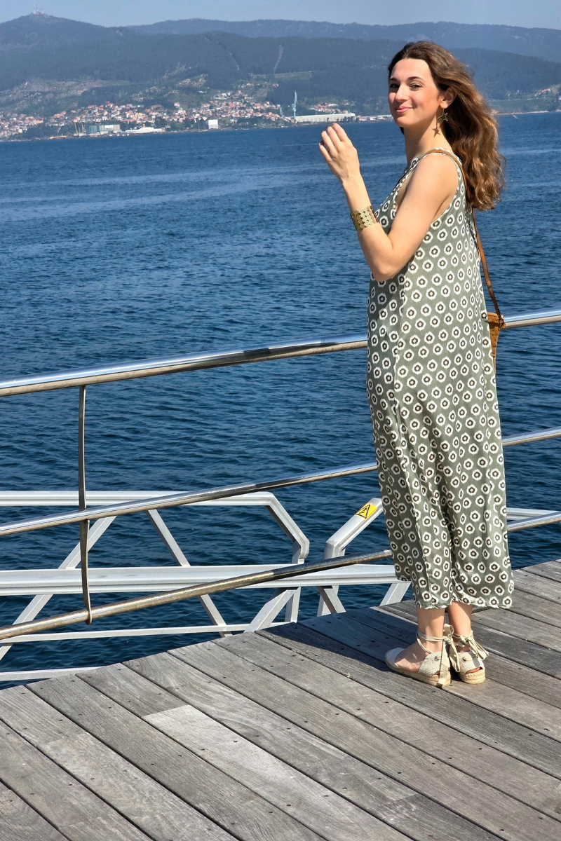 Vestido Largo Estampado Célula Caqui elástico