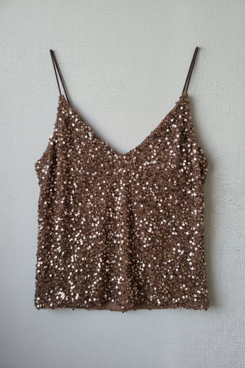 Top de tirantes de lentejuelas bronce