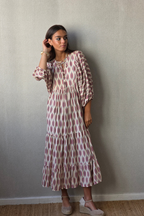 Vestido Mangas Abullonadas Estampado Beige
