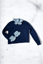 Conjunto de puño y cuello rayas azul marino