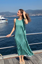 Vestido Elástico de Rayas Verde bonito