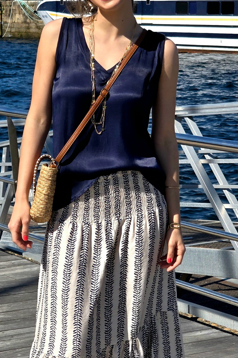 Falda Larga Estampado de Hojas Beige