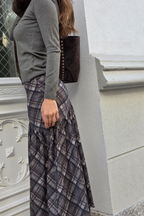 Falda Pía de cuadros escocesa asimétrica verde caqui