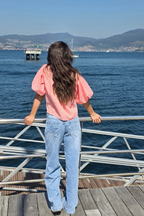 Blusa Manga Globo Cuadro Vichy Coral