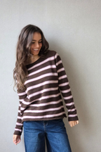 
jersey de punto con rayas rosa y chocolate, textura suave