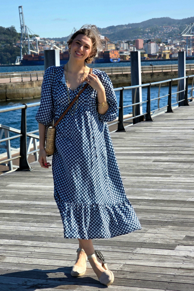 Vestido Largo Flores M. Globo Marino
