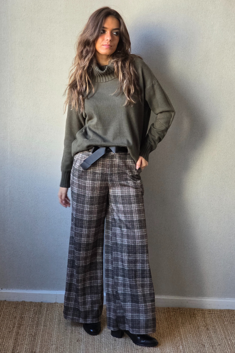 Pantalón palazzo cuadro verde