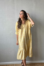 Vestido flores con botones amarillo
