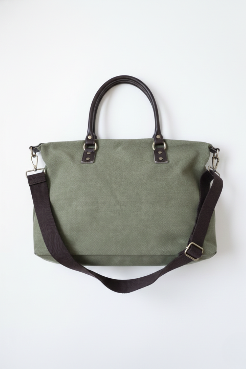 Bolso loneta oversize verde militar con asas