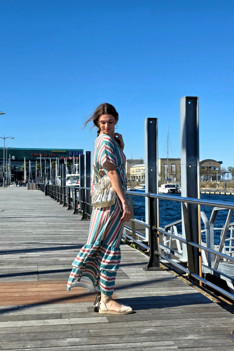 Falda Rayas Verde Bonito con Volantes