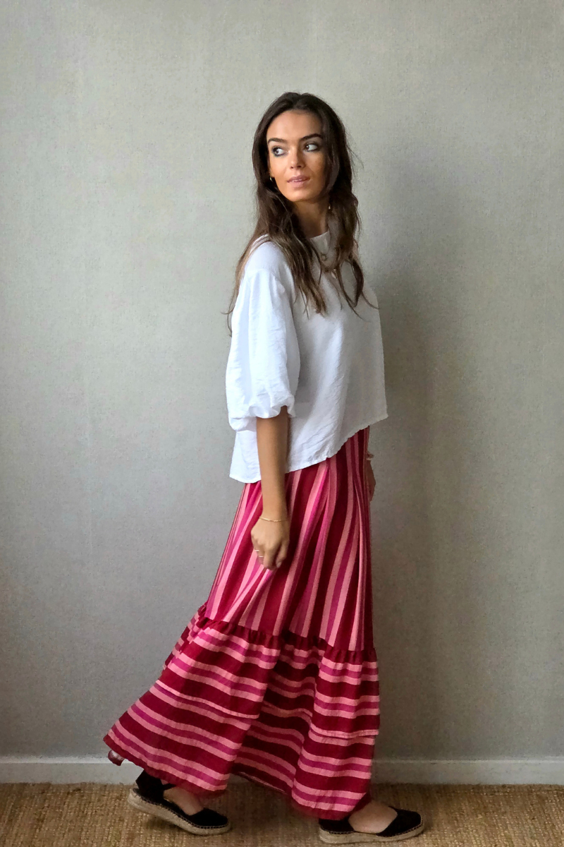 Falda Rayas Roja con volantes