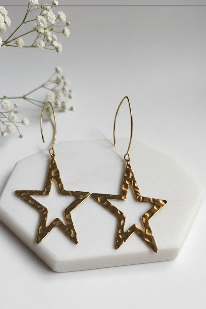 Pendientes acero estrella doradas