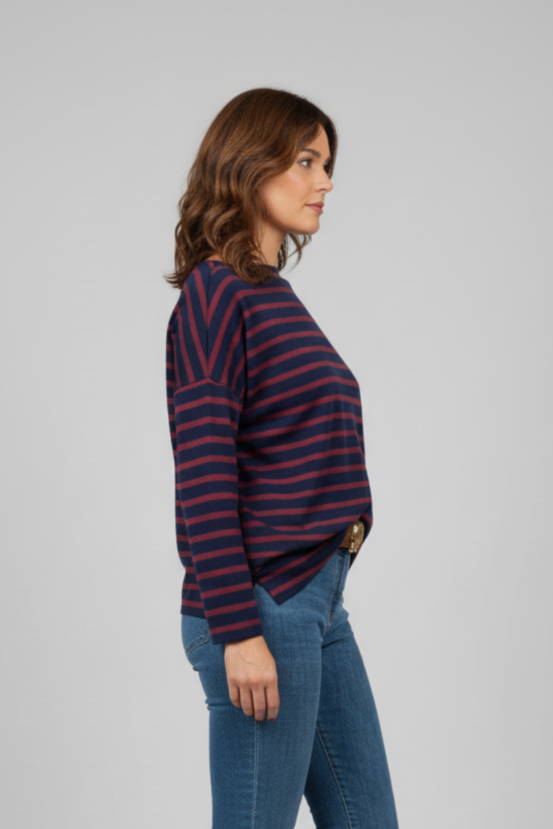 Camiseta de manga larga rayas oversize azul marino