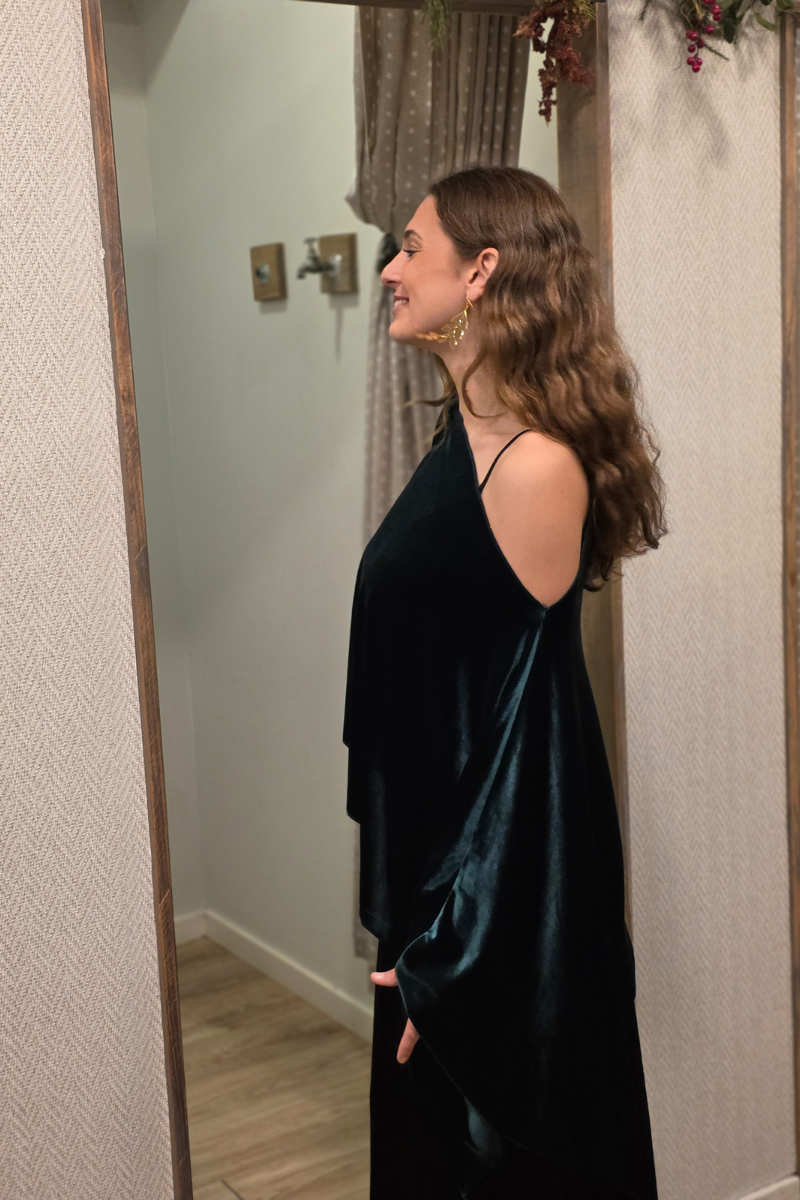 Capa de terciopelo verde botella