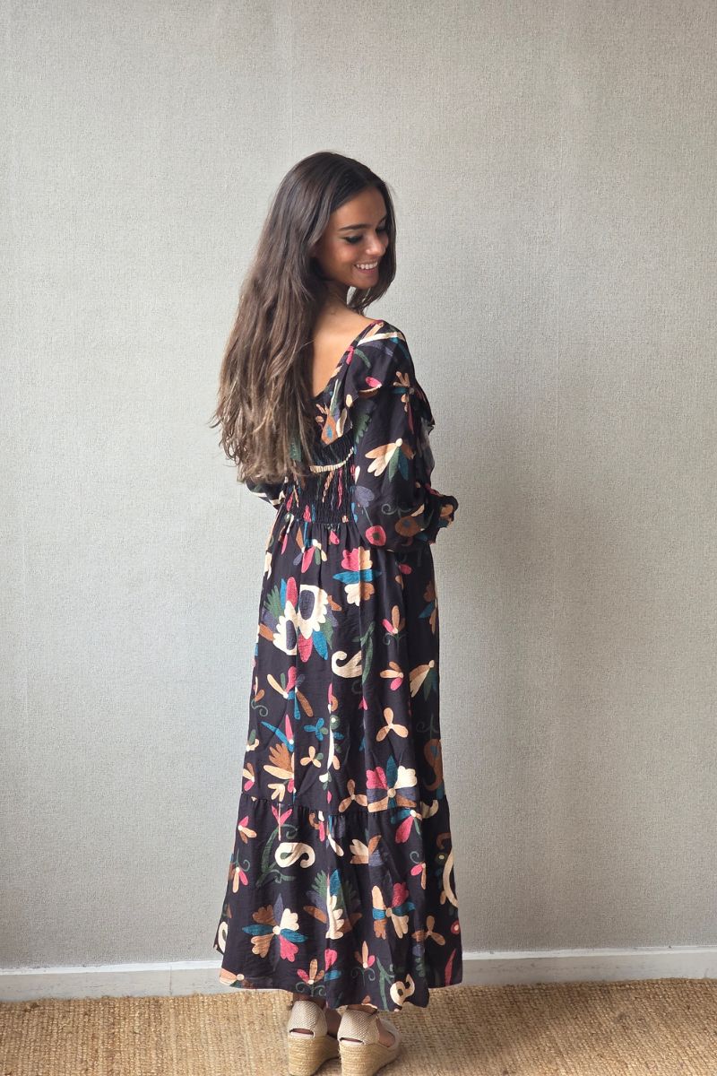 Vestido estampado flores negro