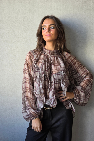 Blusa Victoria escocesa beige