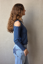 Camiseta Sin Hombros con Estrellas - Azul Marino