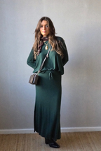 Falda larga de punto verde botella