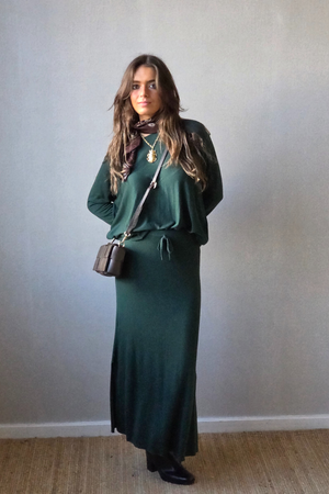 Falda larga de punto verde botella