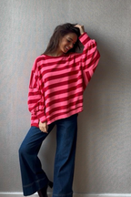 Jersey Oversize Rayas Rosas y Rojas - Estilo Casual Moderno