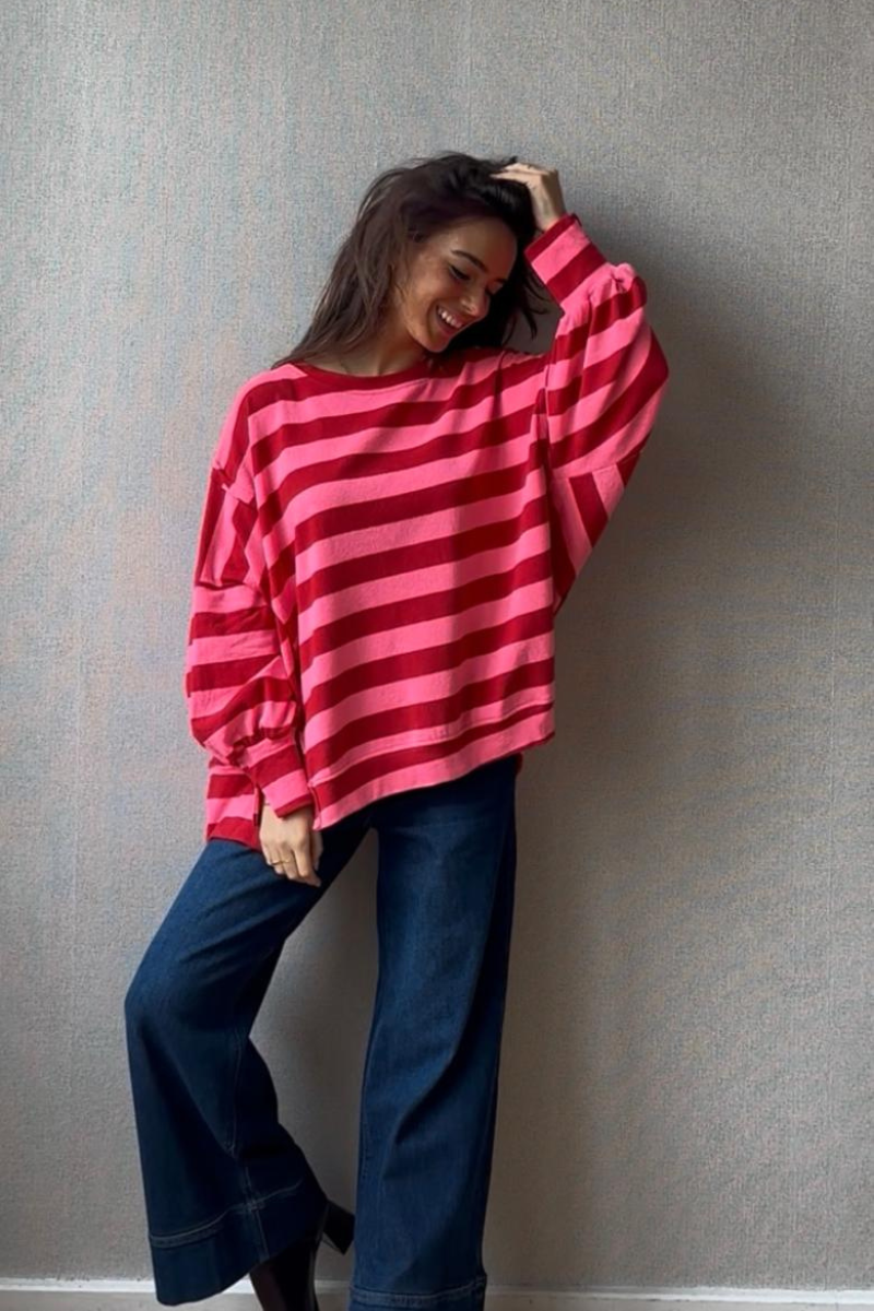 Jersey Oversize Rayas Rosas y Rojas - Estilo Casual Moderno