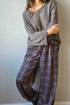 Pantalón bombacho de cuadros grande teja