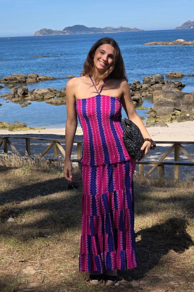 Vestido palabra de honor fresa