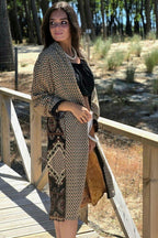 Kimono largo reversible indio estampado mostaza