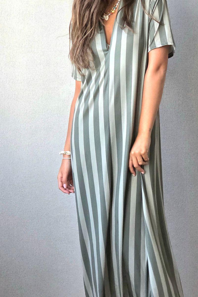 Vestido rayas manga corta no se arruga caqui